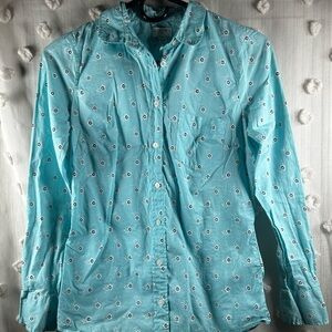 J. Crew Women’s Floral Print Long Sleeve Button Down Shirt Turquoise Size XXS